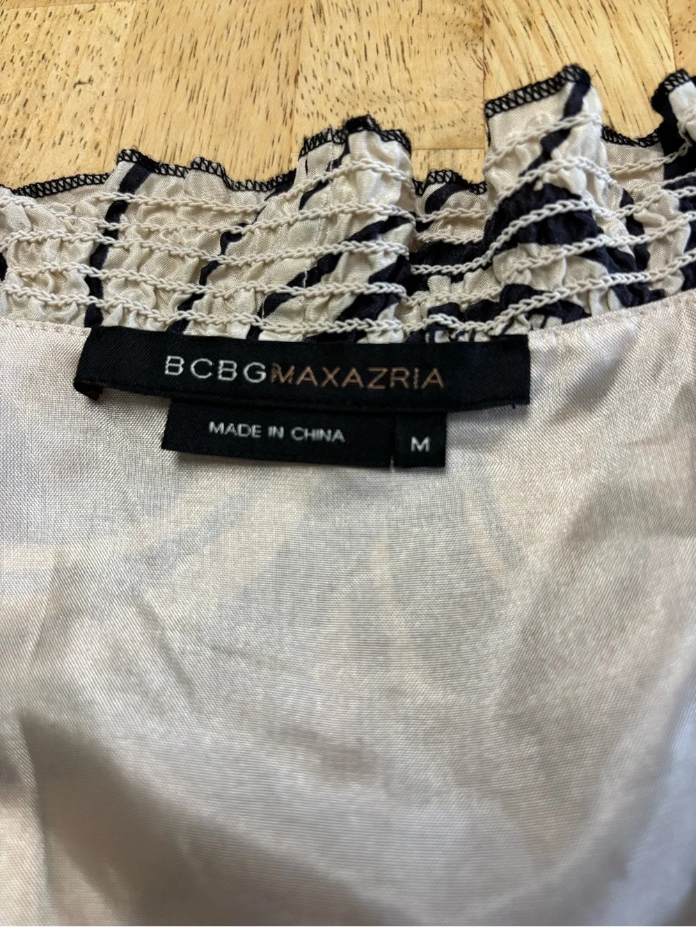 BCBGMaxAzria Black and Cream V-Neck Smocked-Waist Midi Dress - Picture 2 of 5